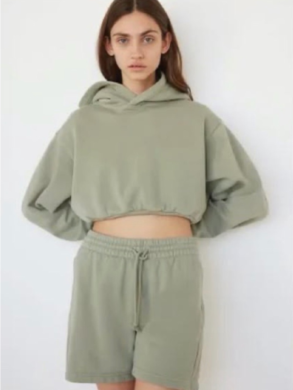 Aritzia Cropped Hoodie and shorts set in Sage Green